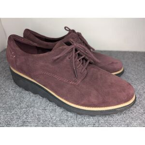 Clarks‎ Women's Sharon Noel Oxford Size 7 Platform Lace Up Shoe Burgundy Suede